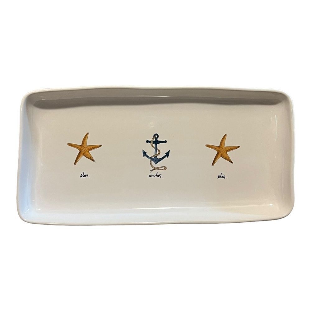 Rae Dunn Anchor & Star Platter Tray Ceramic Coastal Ocean Theme New